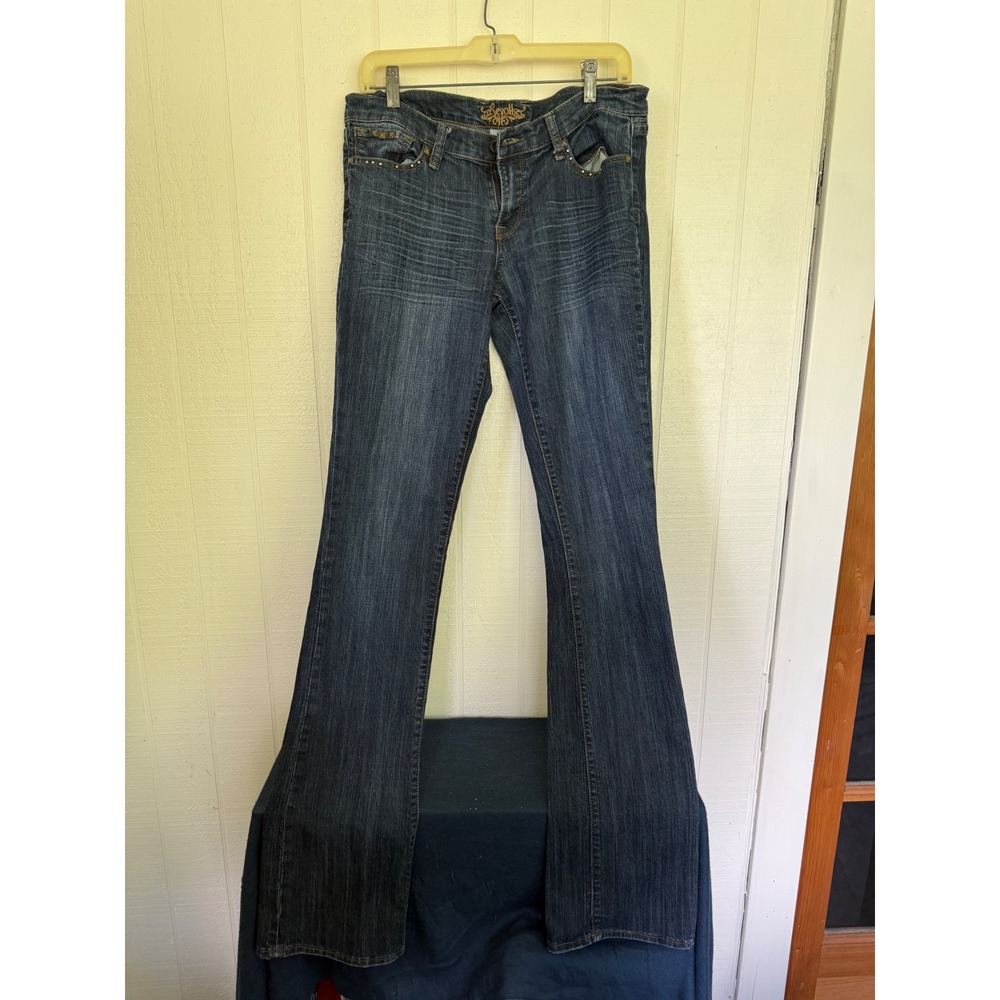 Revolt Women Vintage Y2K Dark Wash Studded Flare Jeans Blue Size 11